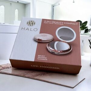HALO 3-in-1 COMPACT MIRROR W/ LIGHT &  POWER BANK Blush Pink